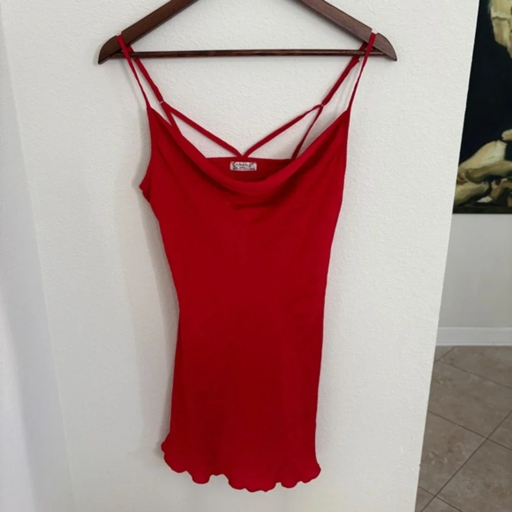 Intimately Free People Red Crisscross Strap Cami Lettuce Hem Mini Dress - Picture 1 of 3